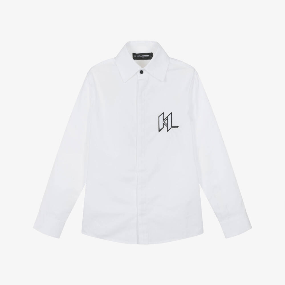 KARL LAGERFELD KIDS-White Logo LS Shirt | Childrensalon Outlet