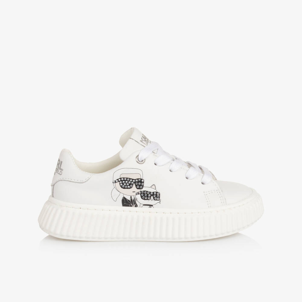 KARL LAGERFELD KIDS-White Luxurious Leather Sneakers for Girls | Childrensalon Outlet