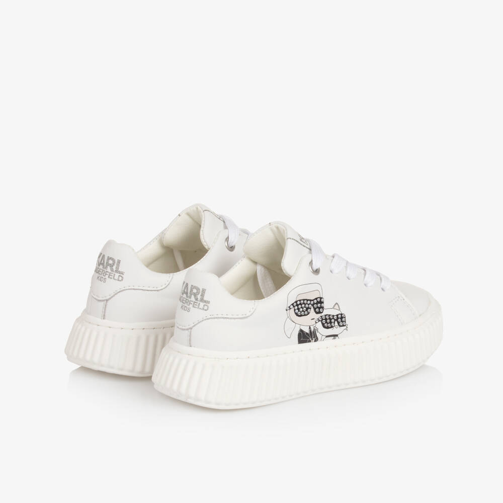 KARL LAGERFELD KIDS-White Luxurious Leather Sneakers for Girls | Childrensalon Outlet