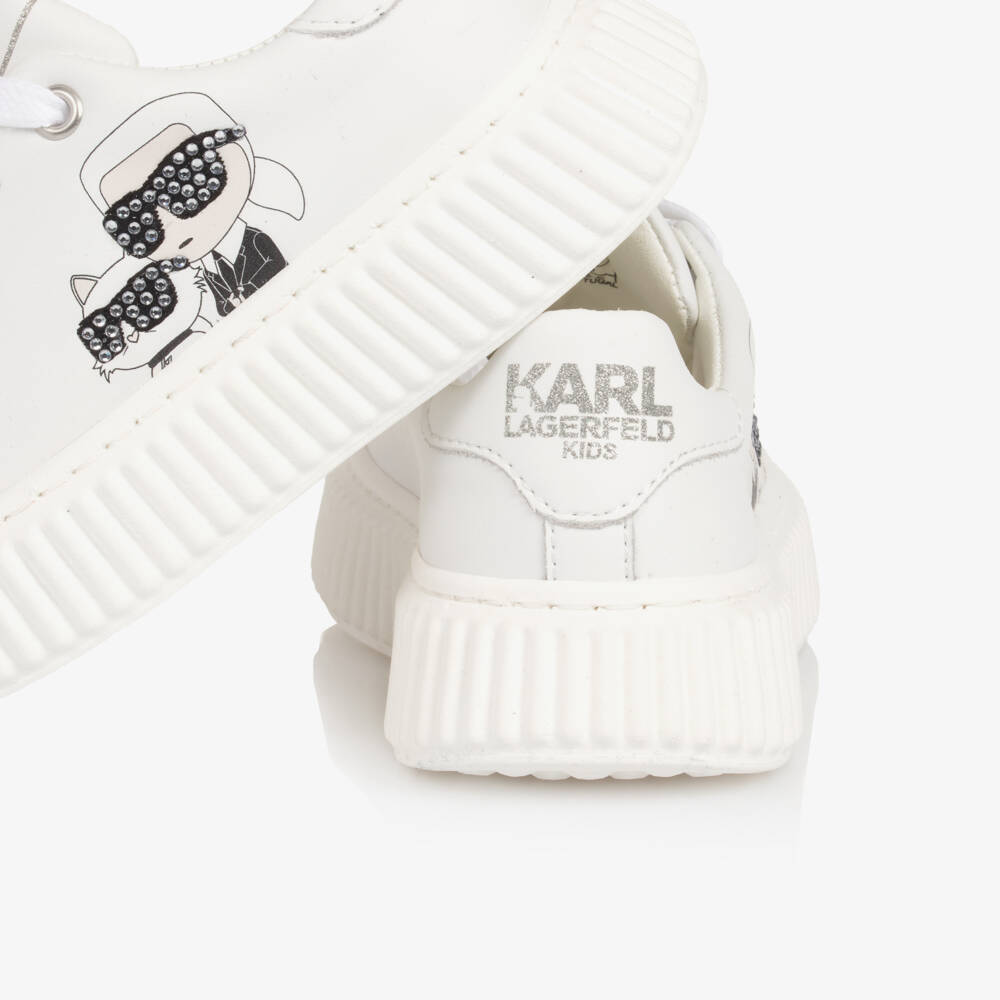 KARL LAGERFELD KIDS-White Luxurious Leather Sneakers for Girls | Childrensalon Outlet