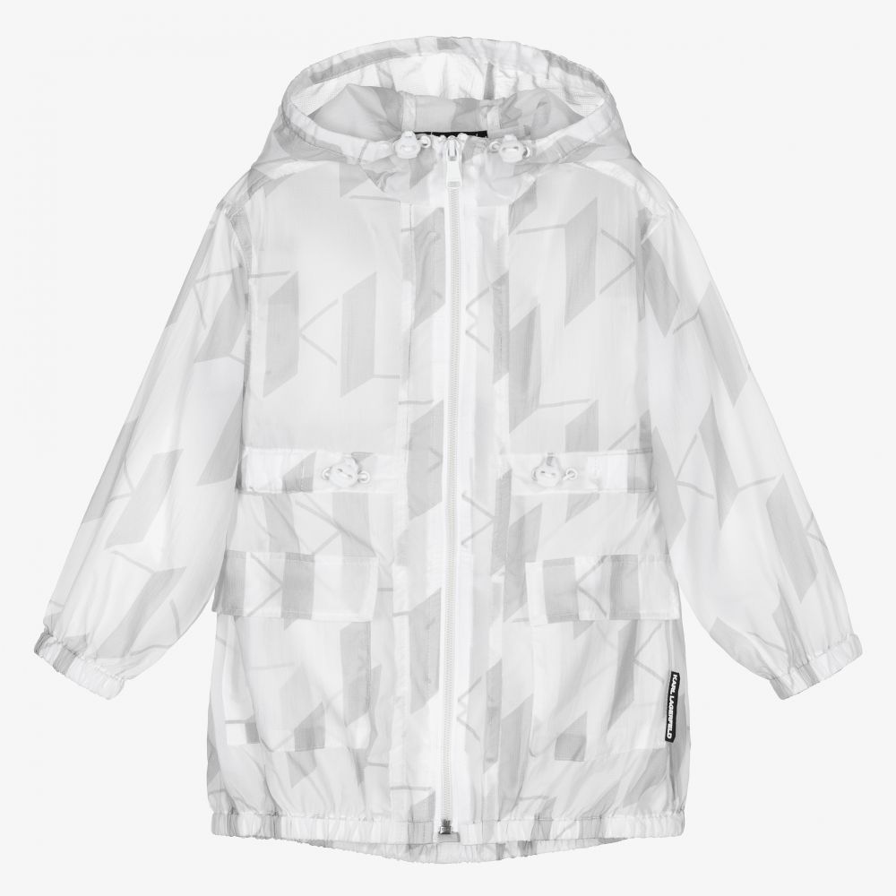 KARL LAGERFELD KIDS-White Monogram Hooded Coat | Childrensalon Outlet