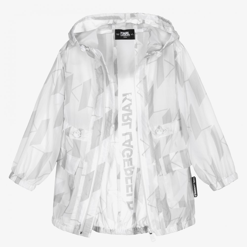 KARL LAGERFELD KIDS-White Monogram Hooded Coat | Childrensalon Outlet