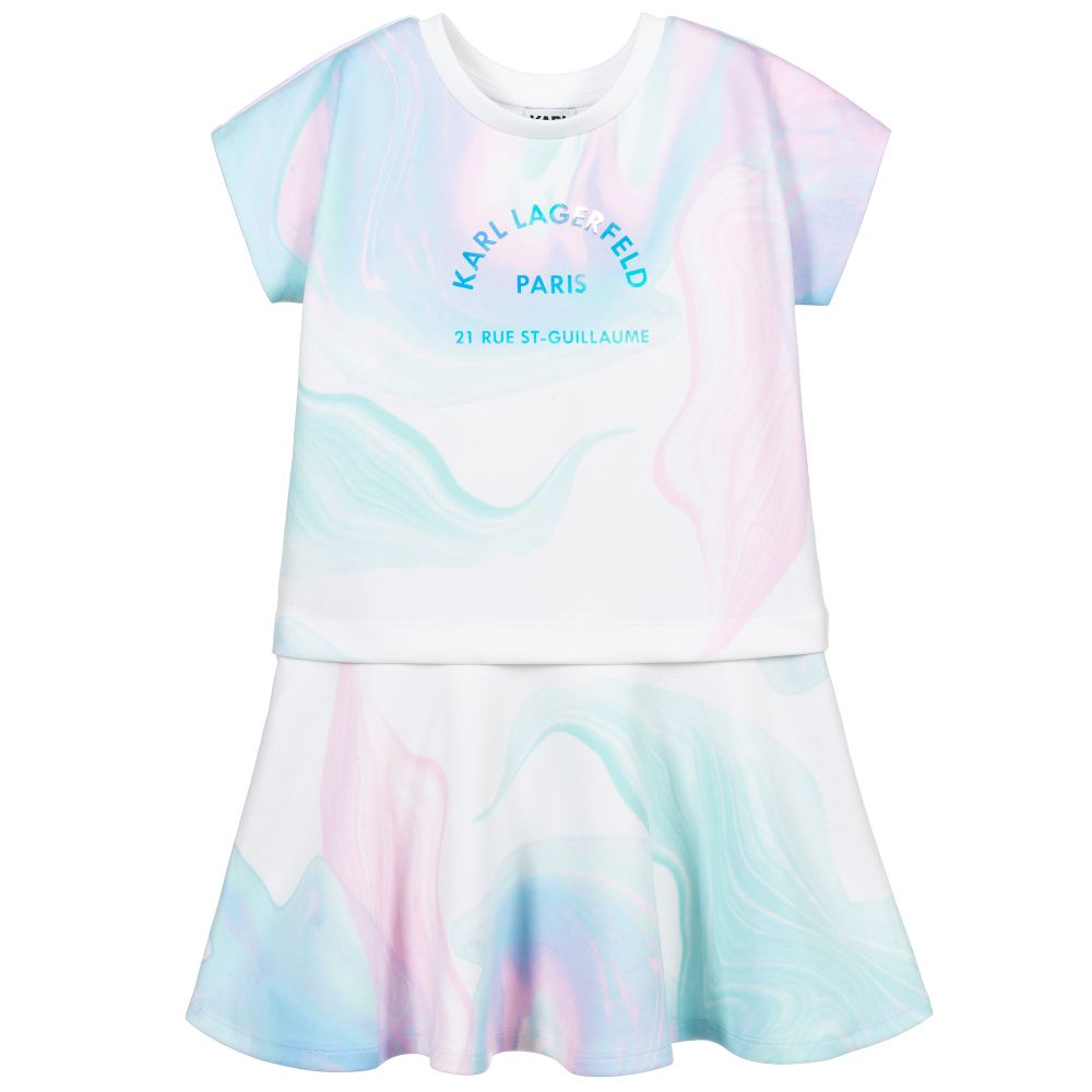 KARL LAGERFELD KIDS - White, Pink & Green Logo Dress | Childrensalon