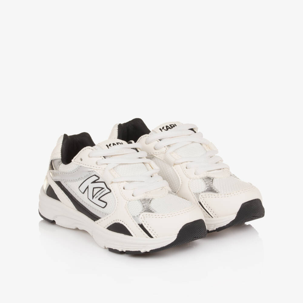 KARL LAGERFELD KIDS-White trainers with silver trim | Childrensalon Outlet