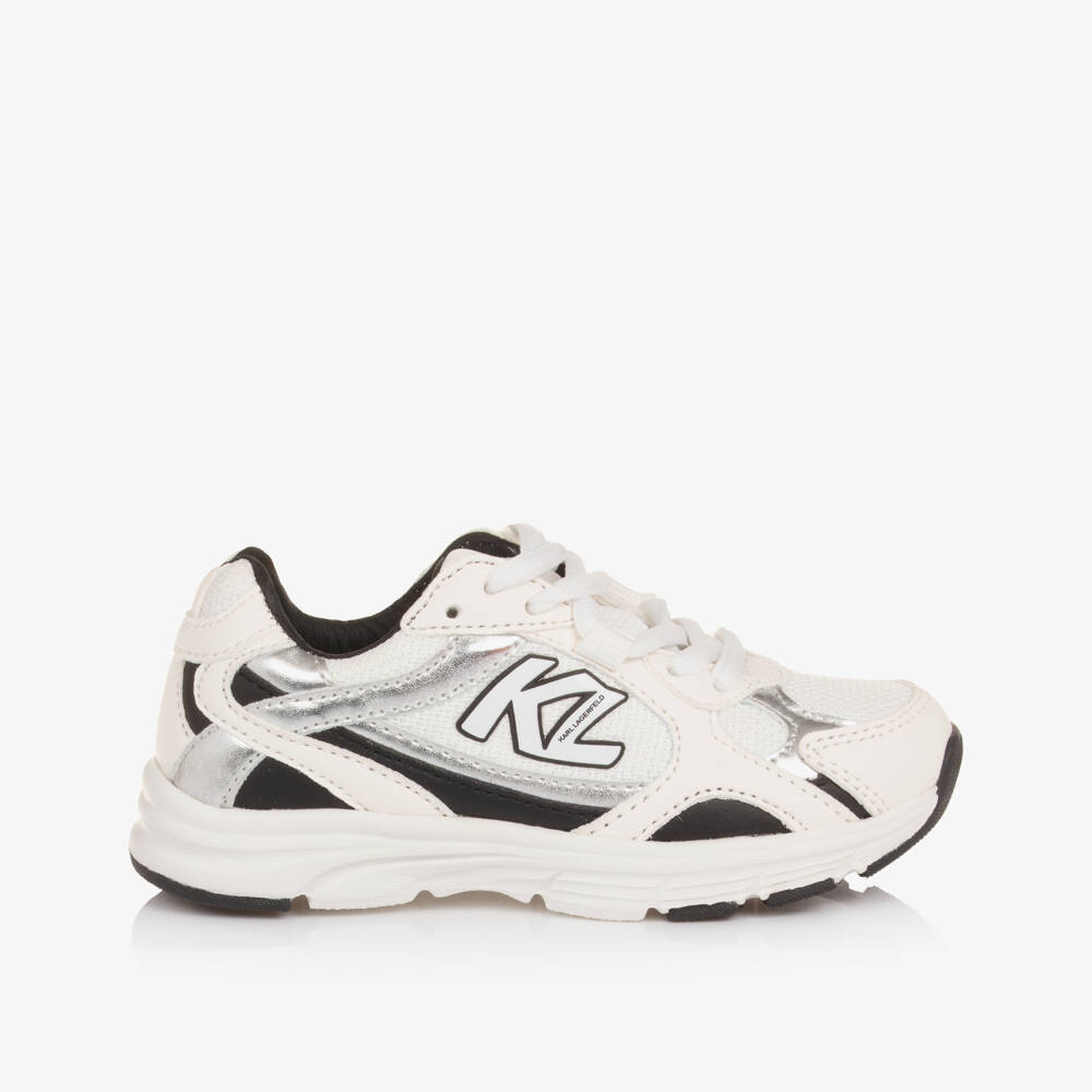 KARL LAGERFELD KIDS-White trainers with silver trim | Childrensalon Outlet