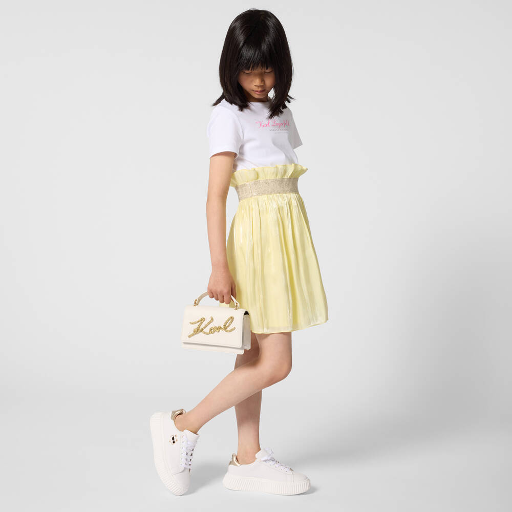 KARL LAGERFELD KIDS-White & Yellow Bi-material Ss Dress | Childrensalon Outlet