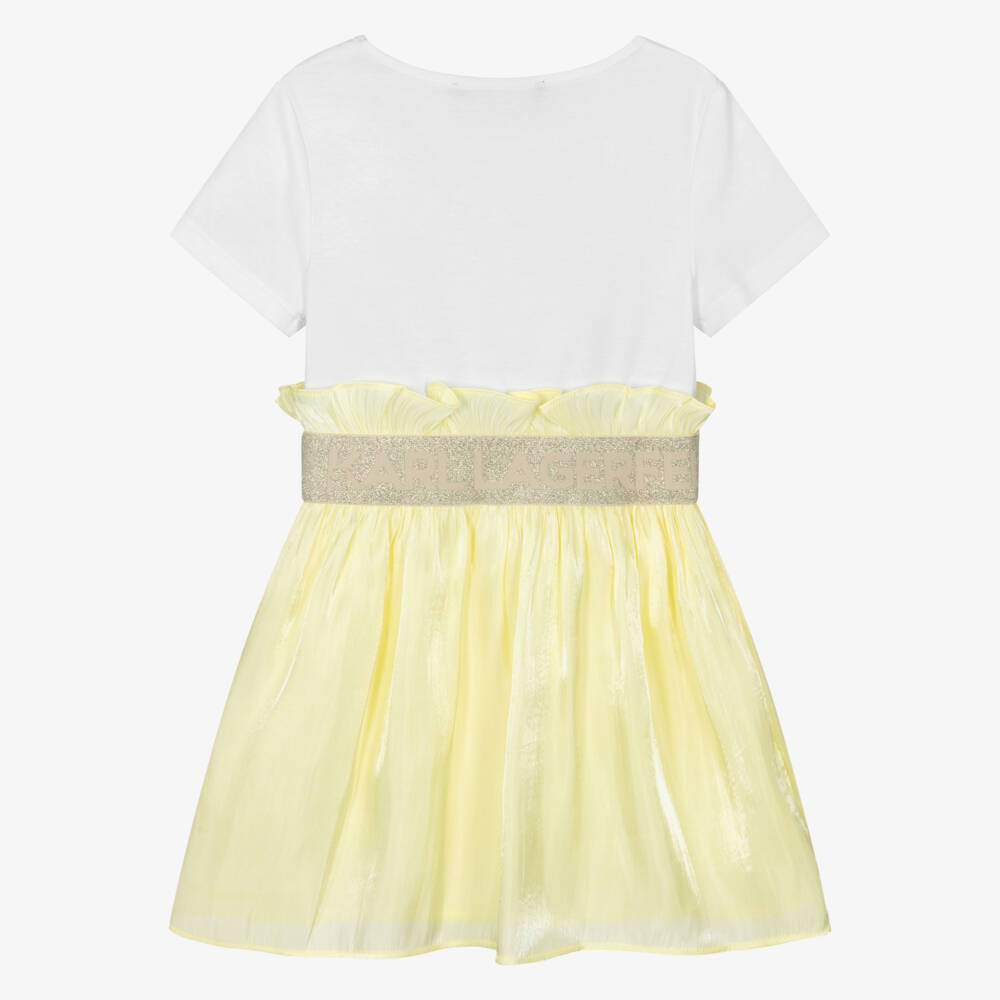 KARL LAGERFELD KIDS-White & Yellow Bi-material Ss Dress | Childrensalon Outlet