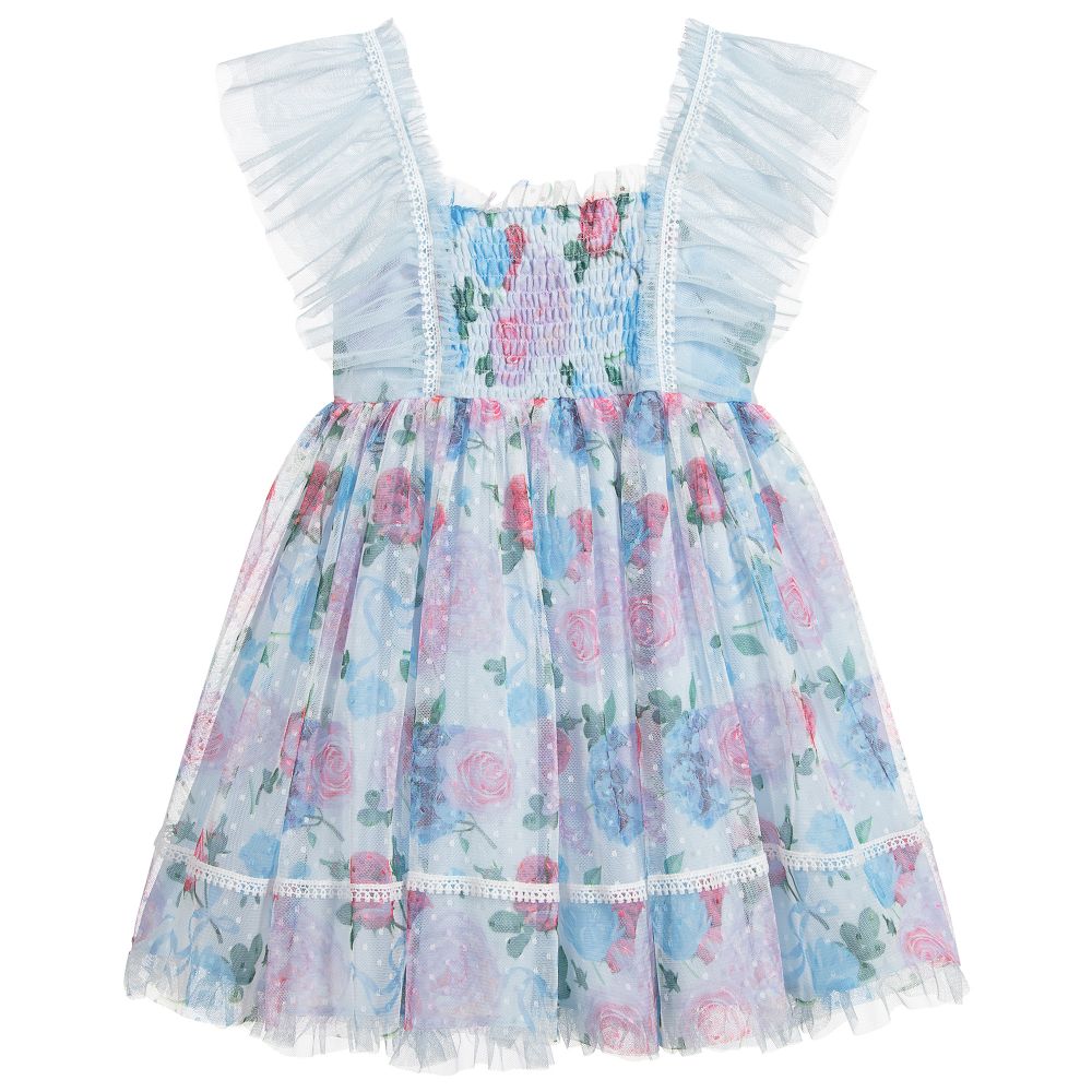 Kate Mack & Biscotti - Girls Blue Floral Tulle Dress | Childrensalon