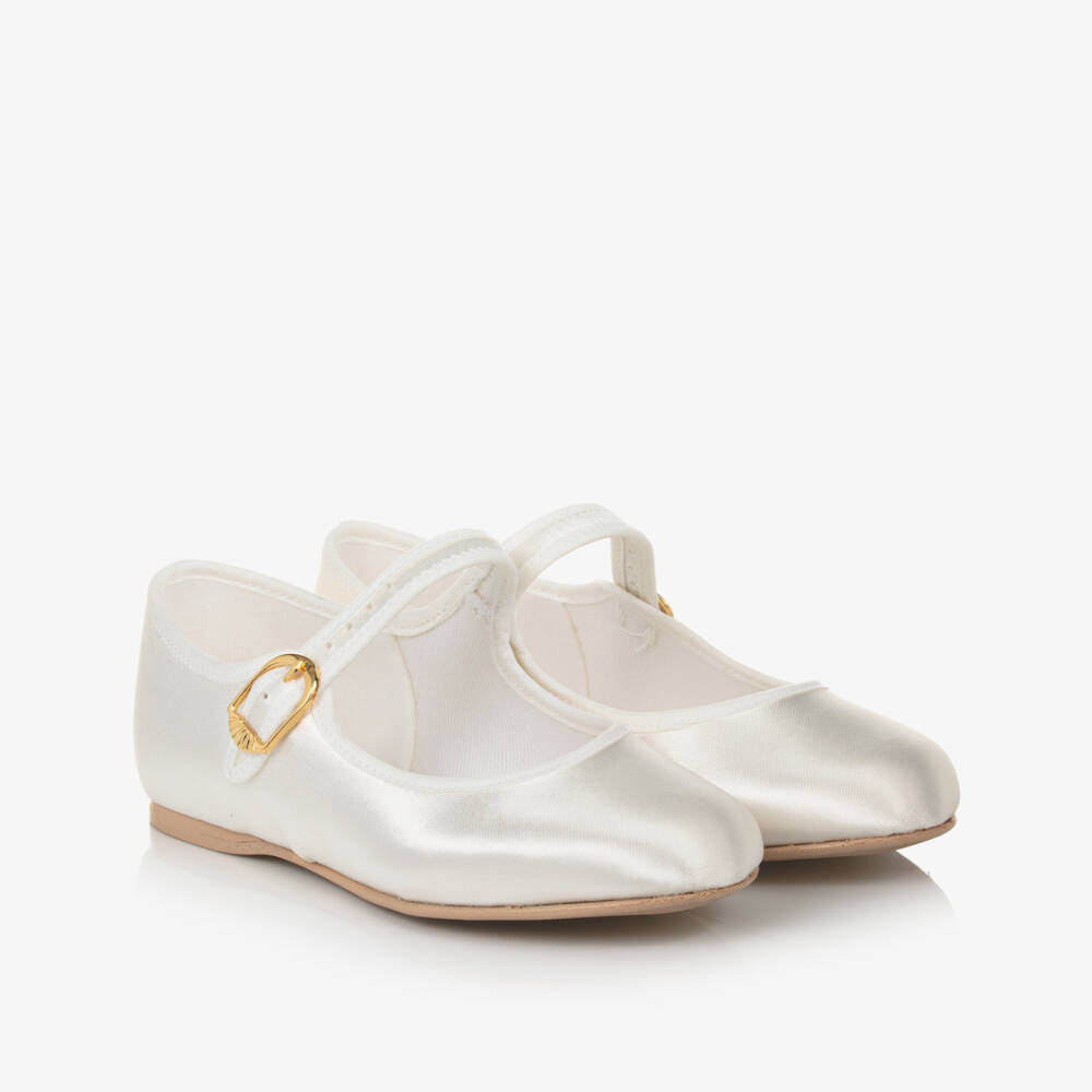 Katz-Girls Ivory Satin Bar Shoes | Childrensalon Outlet
