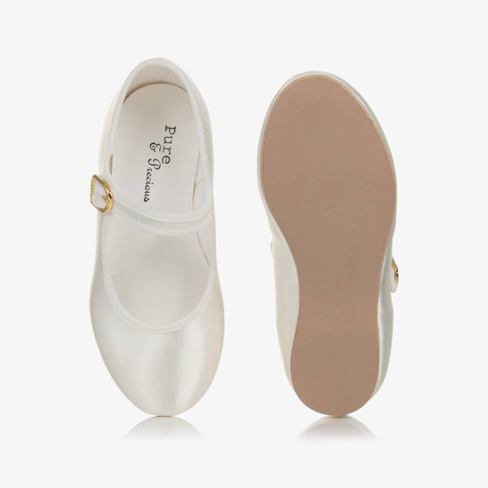 Katz-Girls Ivory Satin Bar Shoes | Childrensalon Outlet