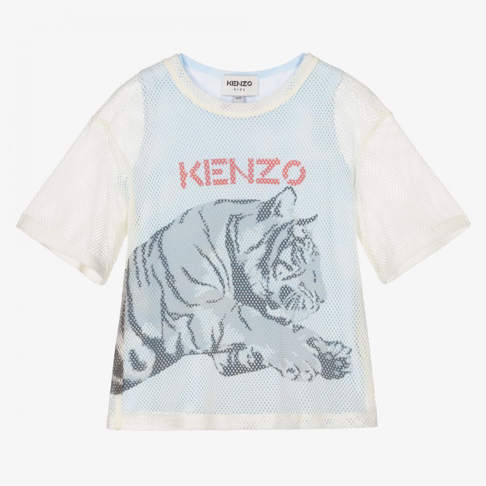 KENZO KIDS - تيشيرت 2 في 1 قطن لون عاجي وأزرق باهت للبنات | Childrensalon