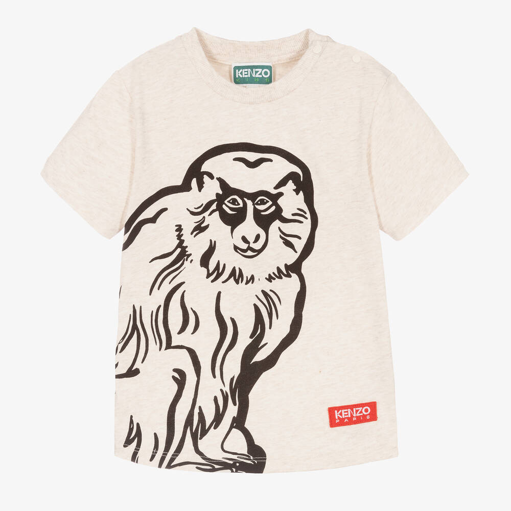 KENZO KIDS - Бежевая хлопковая футболка с обезьяной | Childrensalon