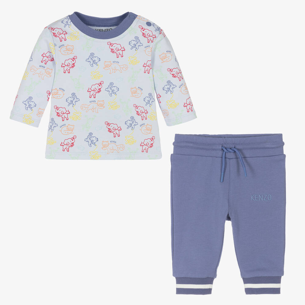 KENZO KIDS-Baby Boys Blue Cotton Animals Trouser Set | Childrensalon Outlet