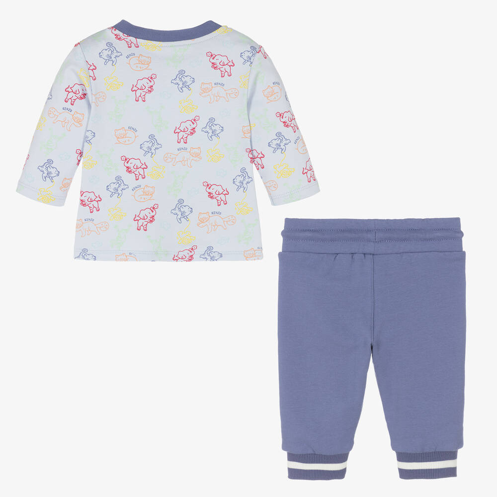 KENZO KIDS-Baby Boys Blue Cotton Animals Trouser Set | Childrensalon Outlet