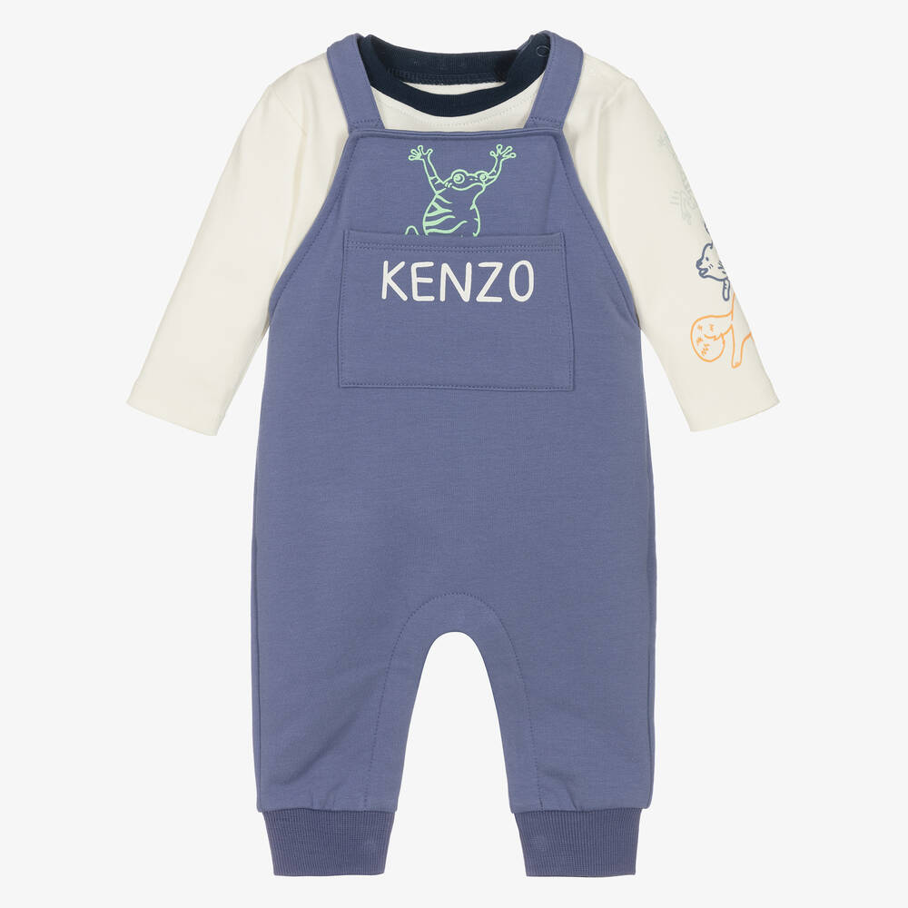 KENZO KIDS - Baby Boys Blue Cotton Frog Dungaree Set | Childrensalon