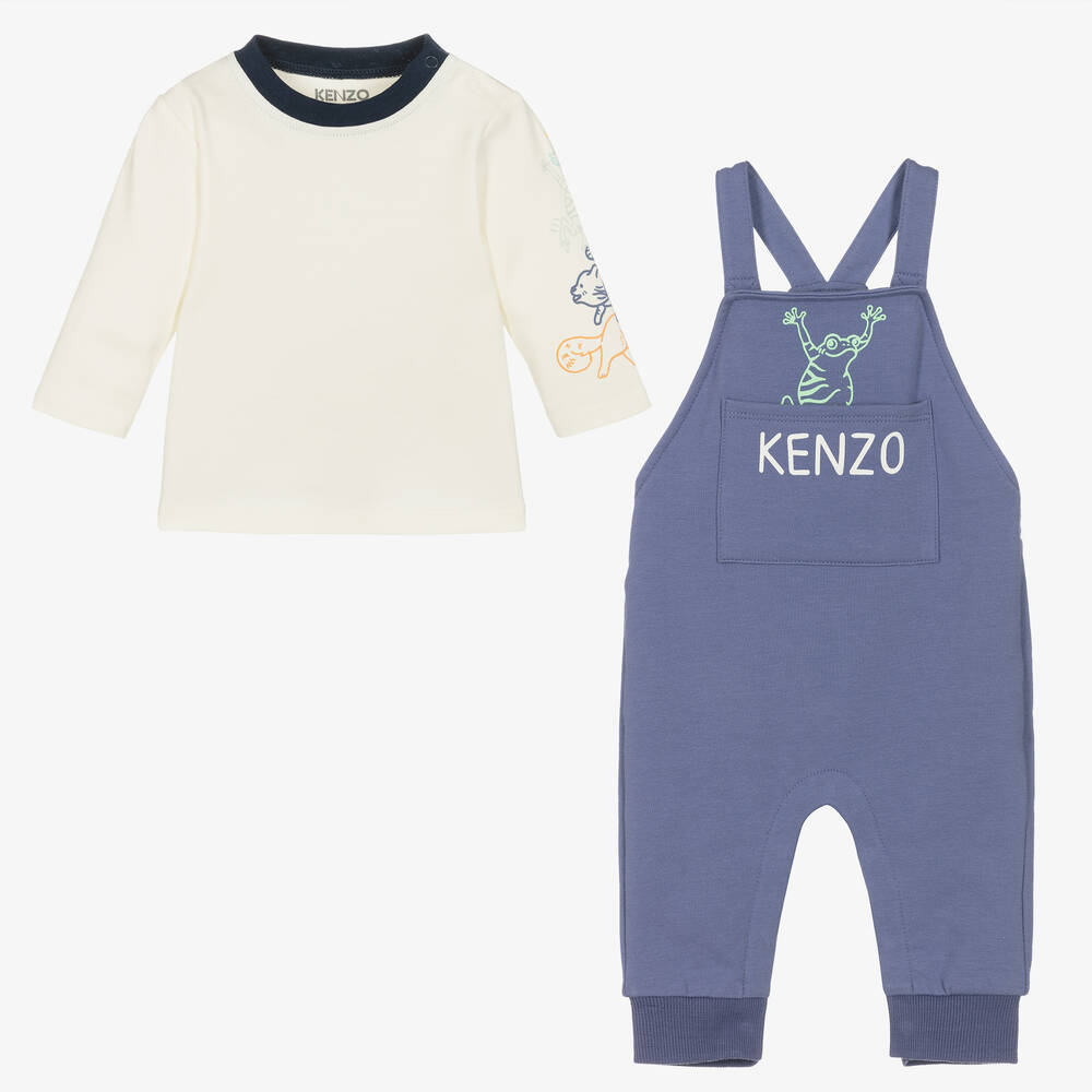 KENZO KIDS - Baby Boys Blue Cotton Frog Dungaree Set