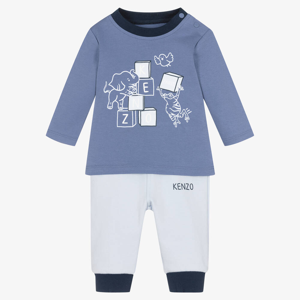 KENZO KIDS - Baby Boys Blue Cotton Frog Trouser Set | Childrensalon