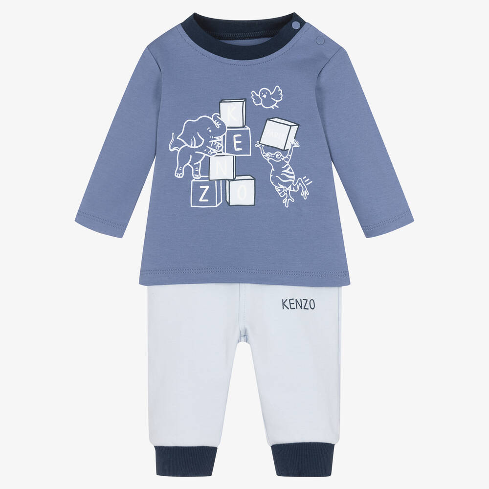 KENZO KIDS - Blaues Frosch-Baumwollhosen-Set | Childrensalon