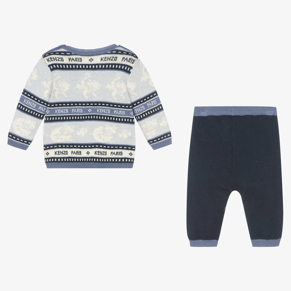 KENZO KIDS-Baby Boys Blue Cotton Knit Trouser Set | Childrensalon Outlet