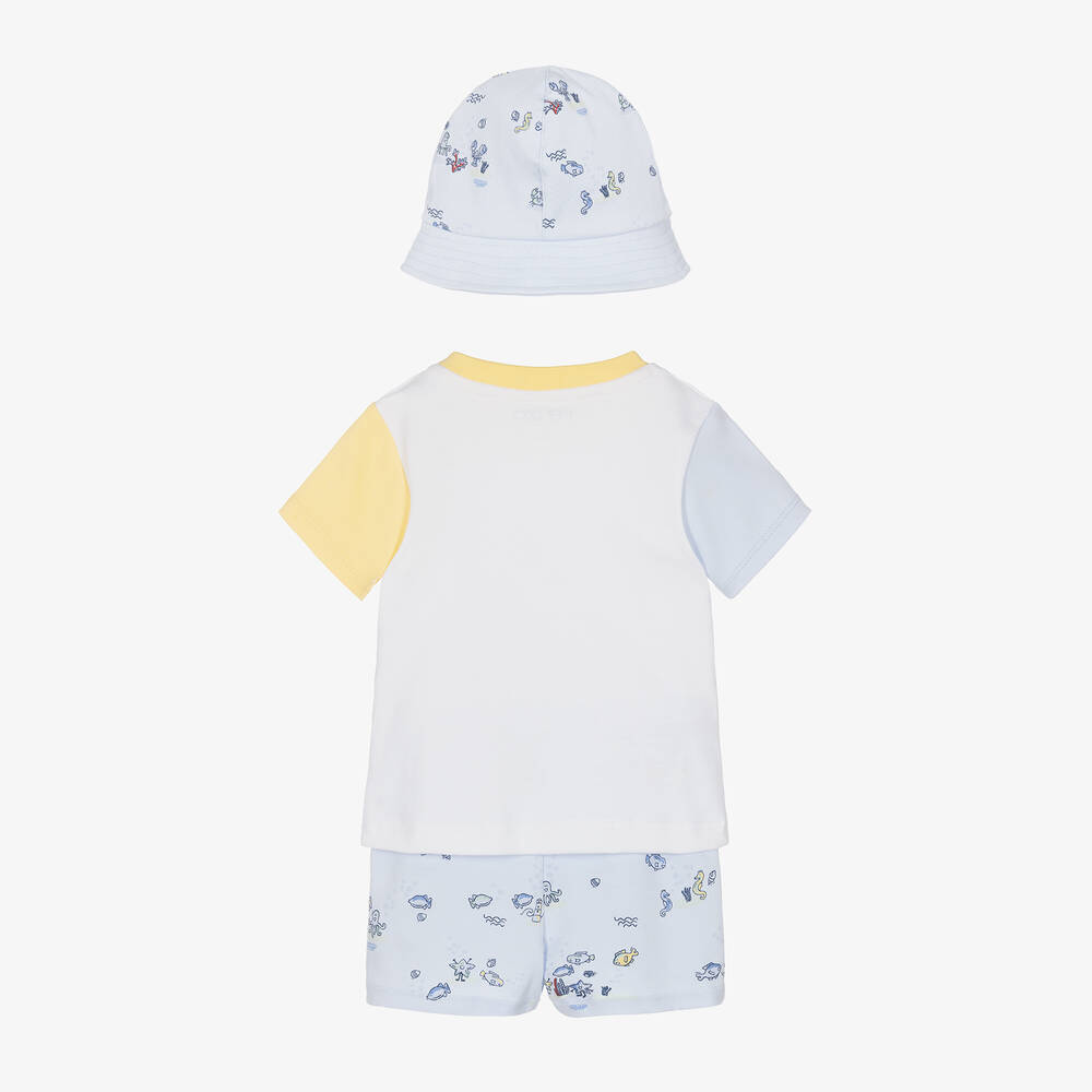 KENZO KIDS Baby Boys Blue Cotton Sea Life Shorts Set Childrensalon Outlet