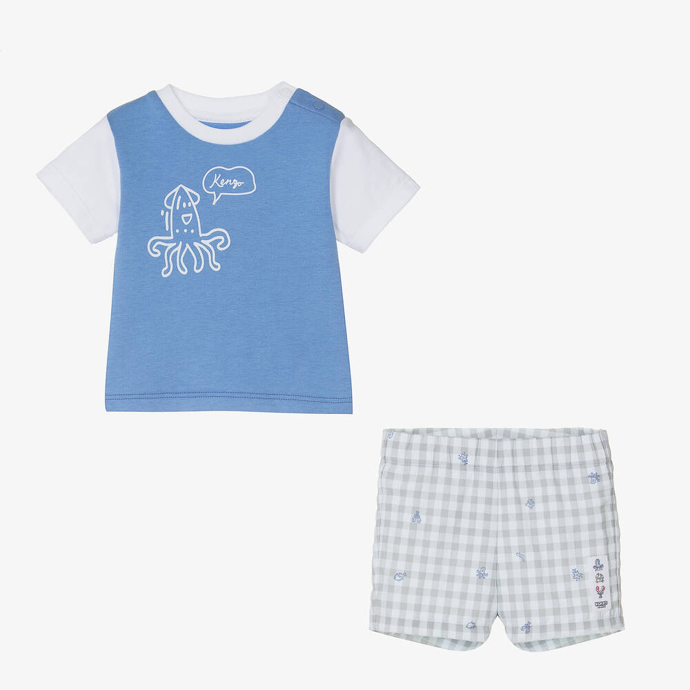KENZO KIDS-Baby Boys Blue & Grey Gingham Shorts Set | Childrensalon Outlet