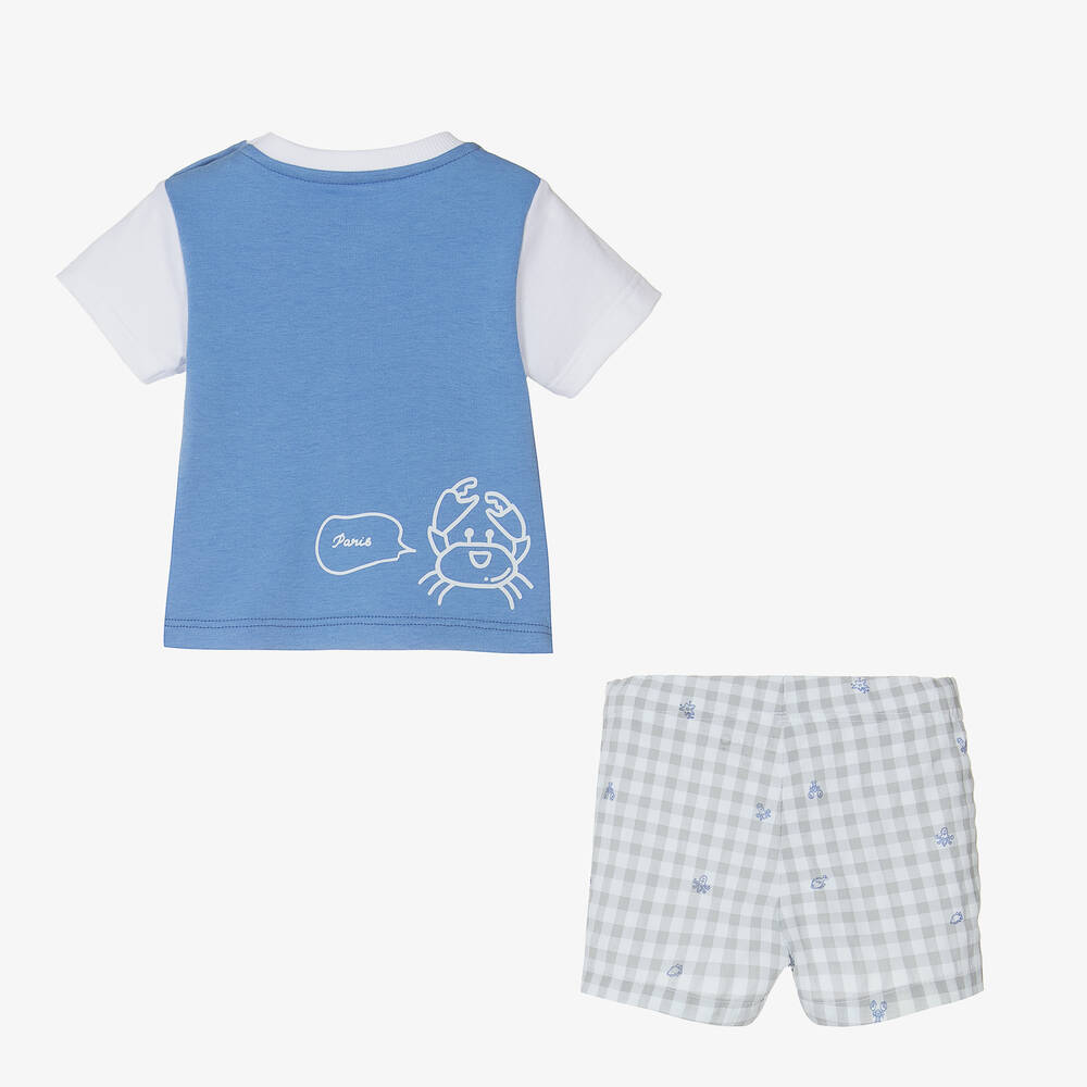 KENZO KIDS-Baby Boys Blue & Grey Gingham Shorts Set | Childrensalon Outlet