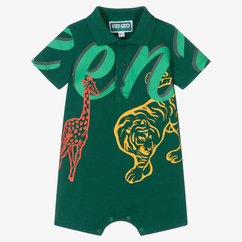 KENZO KIDS - Barboteuse polo verte en coton | Childrensalon