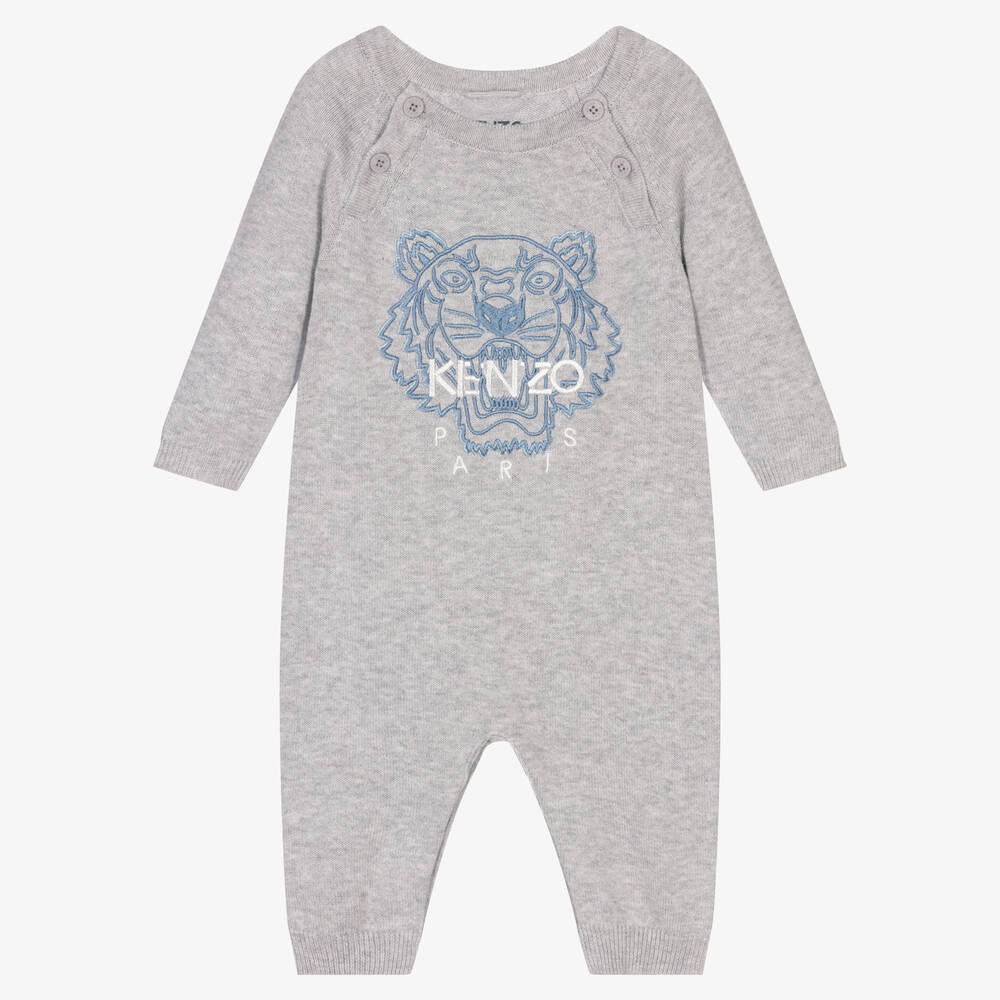 KENZO KIDS - أوفرول رومبر قطن محبوك لون رمادي للمواليد | Childrensalon