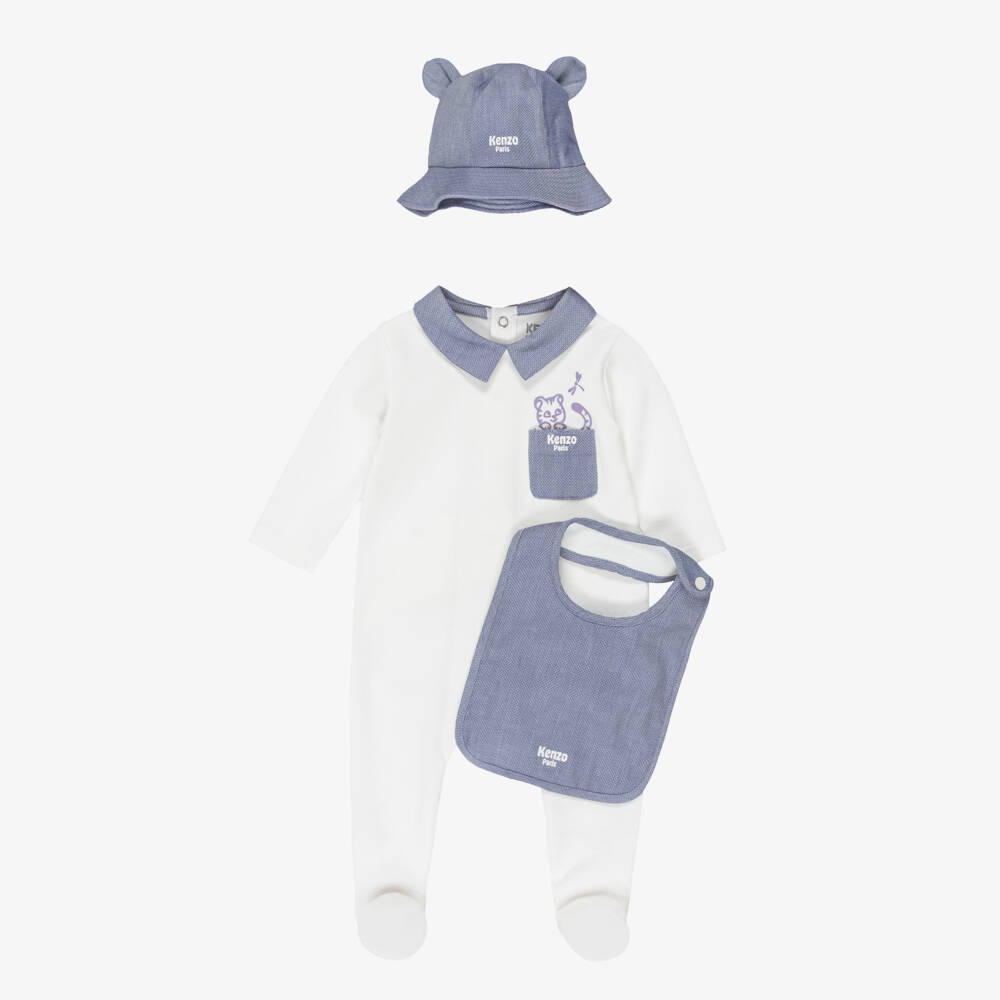 KENZO KIDS-Baby Boys Ivory Babysuit, Bib And Hat Set | Childrensalon Outlet