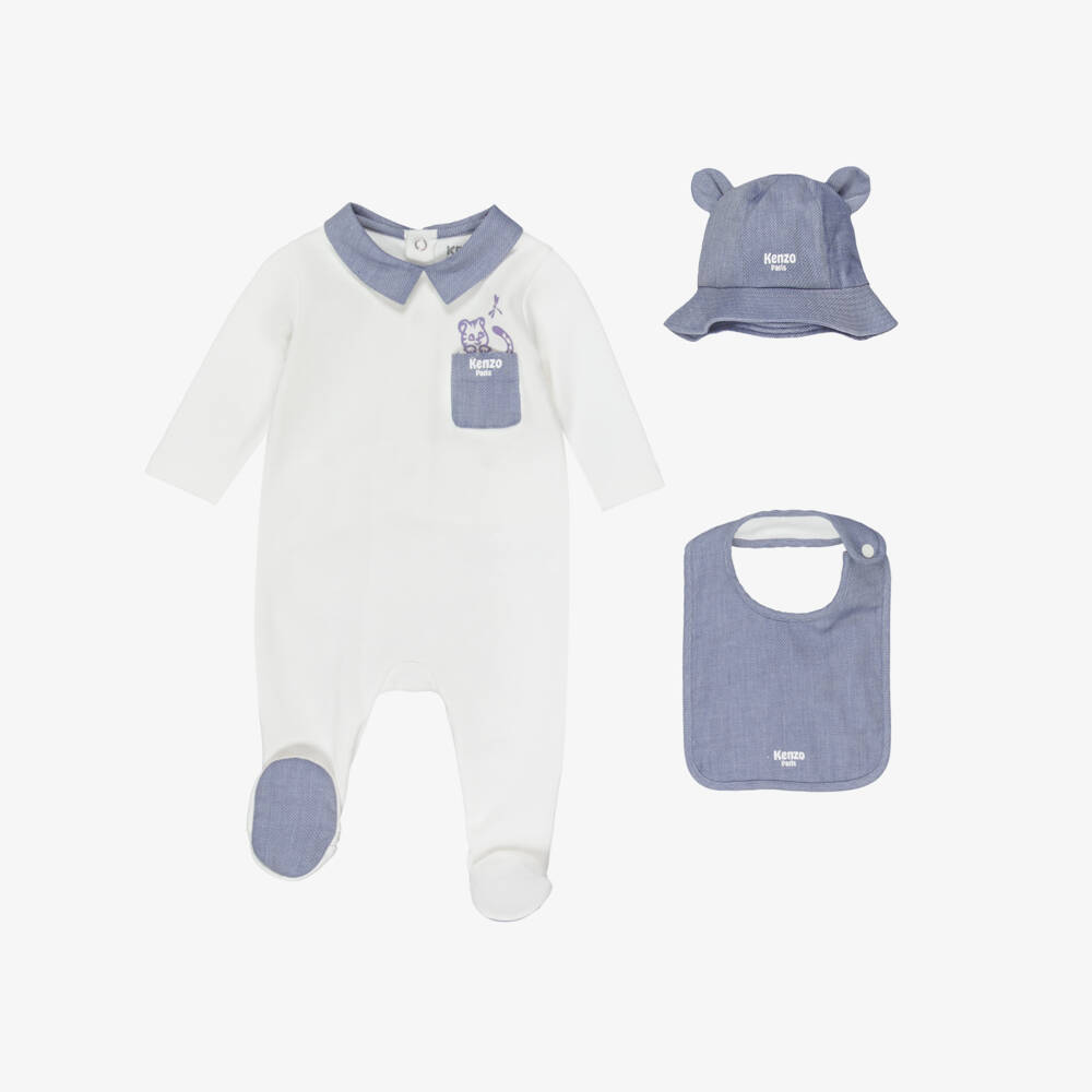KENZO KIDS-Baby Boys Ivory Babysuit, Bib And Hat Set | Childrensalon Outlet