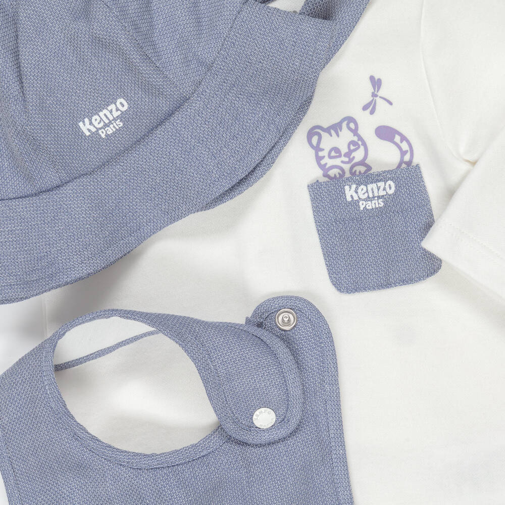 KENZO KIDS-Baby Boys Ivory Babysuit, Bib And Hat Set | Childrensalon Outlet
