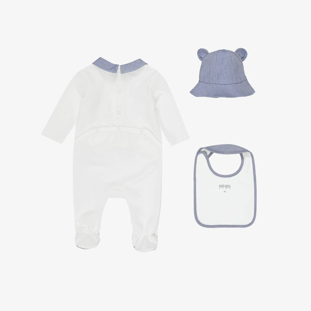 KENZO KIDS-Baby Boys Ivory Babysuit, Bib And Hat Set | Childrensalon Outlet