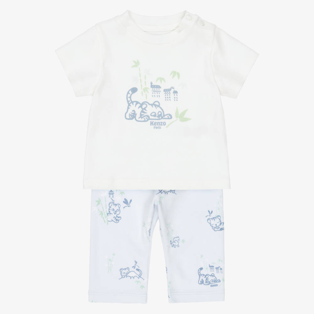 KENZO KIDS-Baby Boys Off-White & Pale Blue Trouser Set | Childrensalon Outlet
