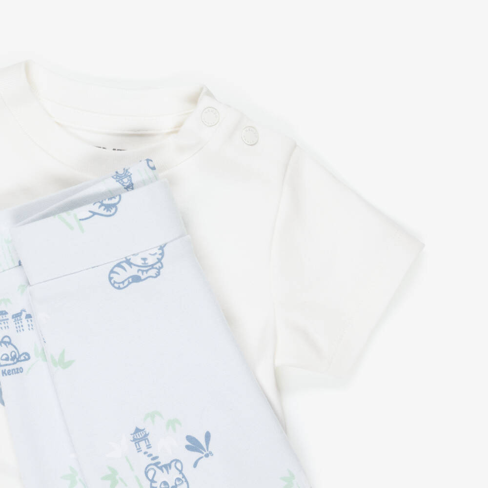 KENZO KIDS-Baby Boys Off-White & Pale Blue Trouser Set | Childrensalon Outlet