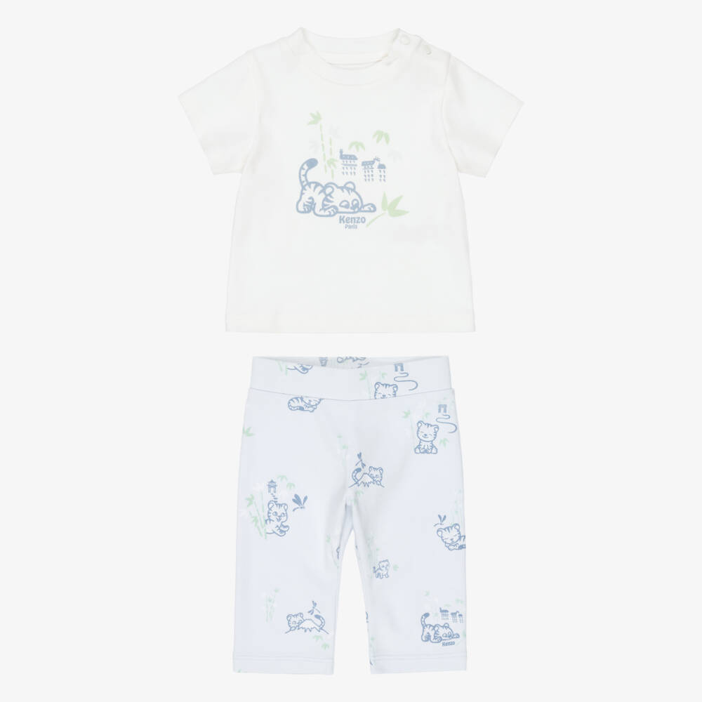 KENZO KIDS-Baby Boys Off-White & Pale Blue Trouser Set | Childrensalon Outlet