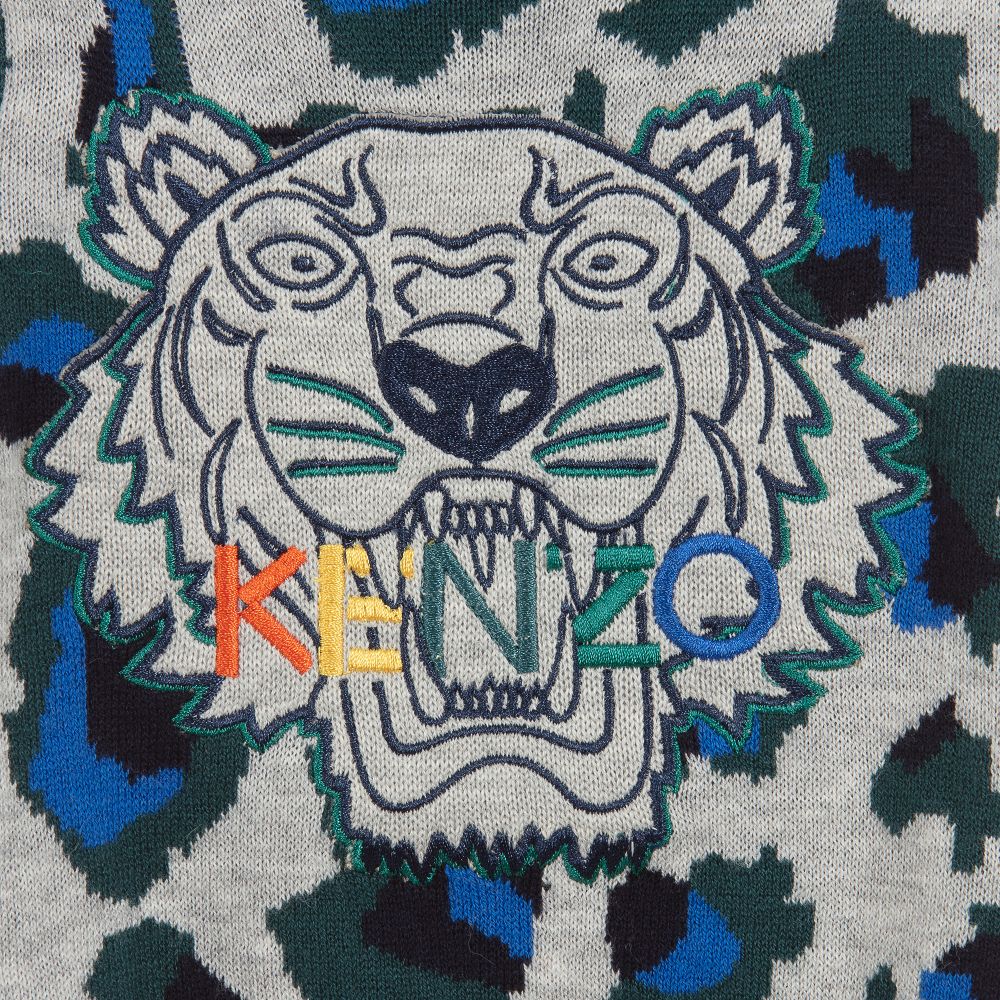 كينزو كيدز-كنزة النمر مزيج قطن محبوك لون رمادي للمواليد | Childrensalon Outlet