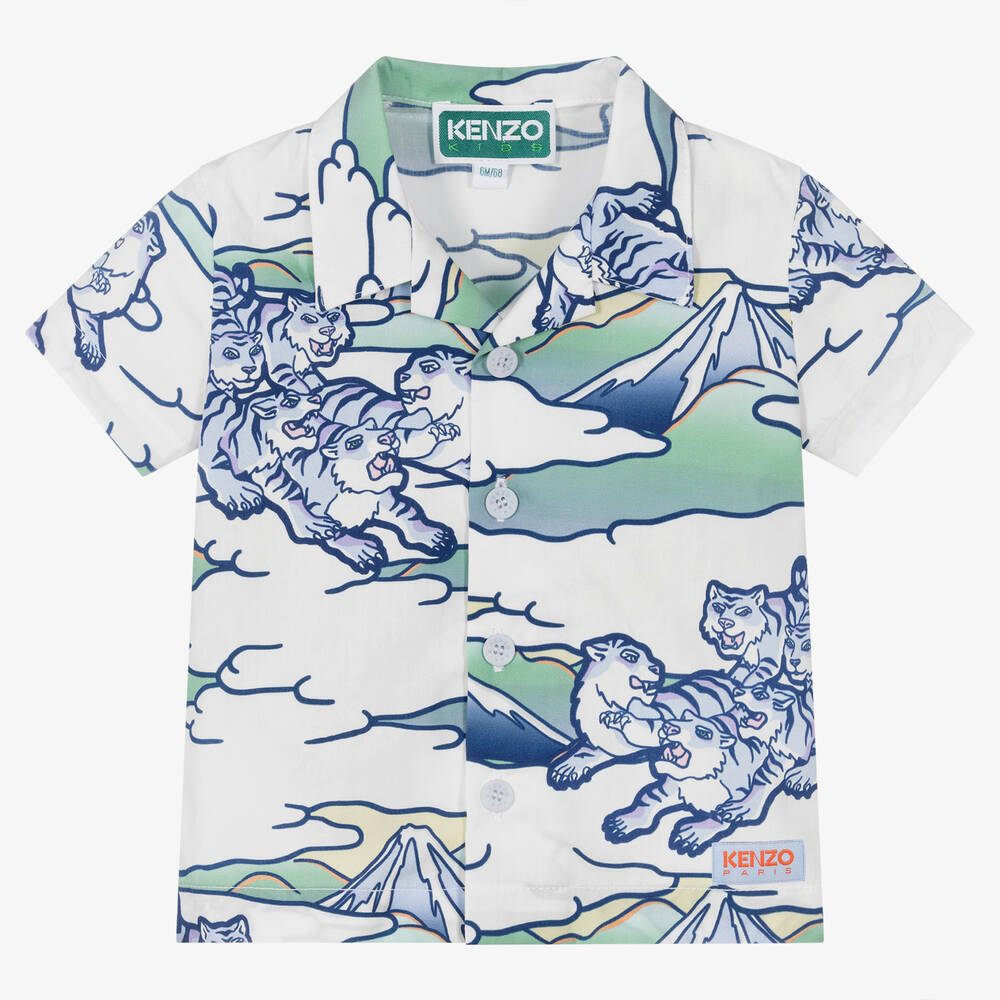 KENZO KIDS - Baby Boys White & Blue Cotton Shirt | Childrensalon