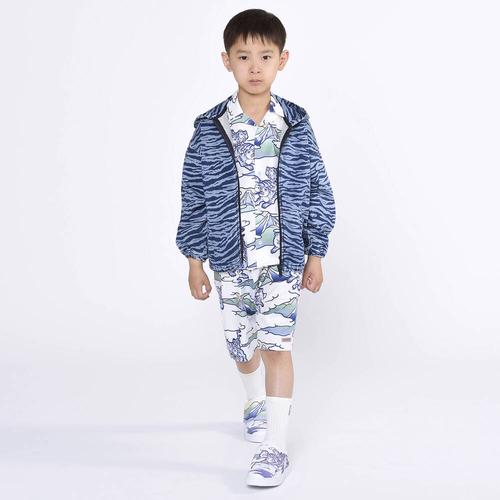 كينزو كيدز-شورت أطفال ولادي قطن بوبلين لون أبيض وأزرق | Childrensalon Outlet