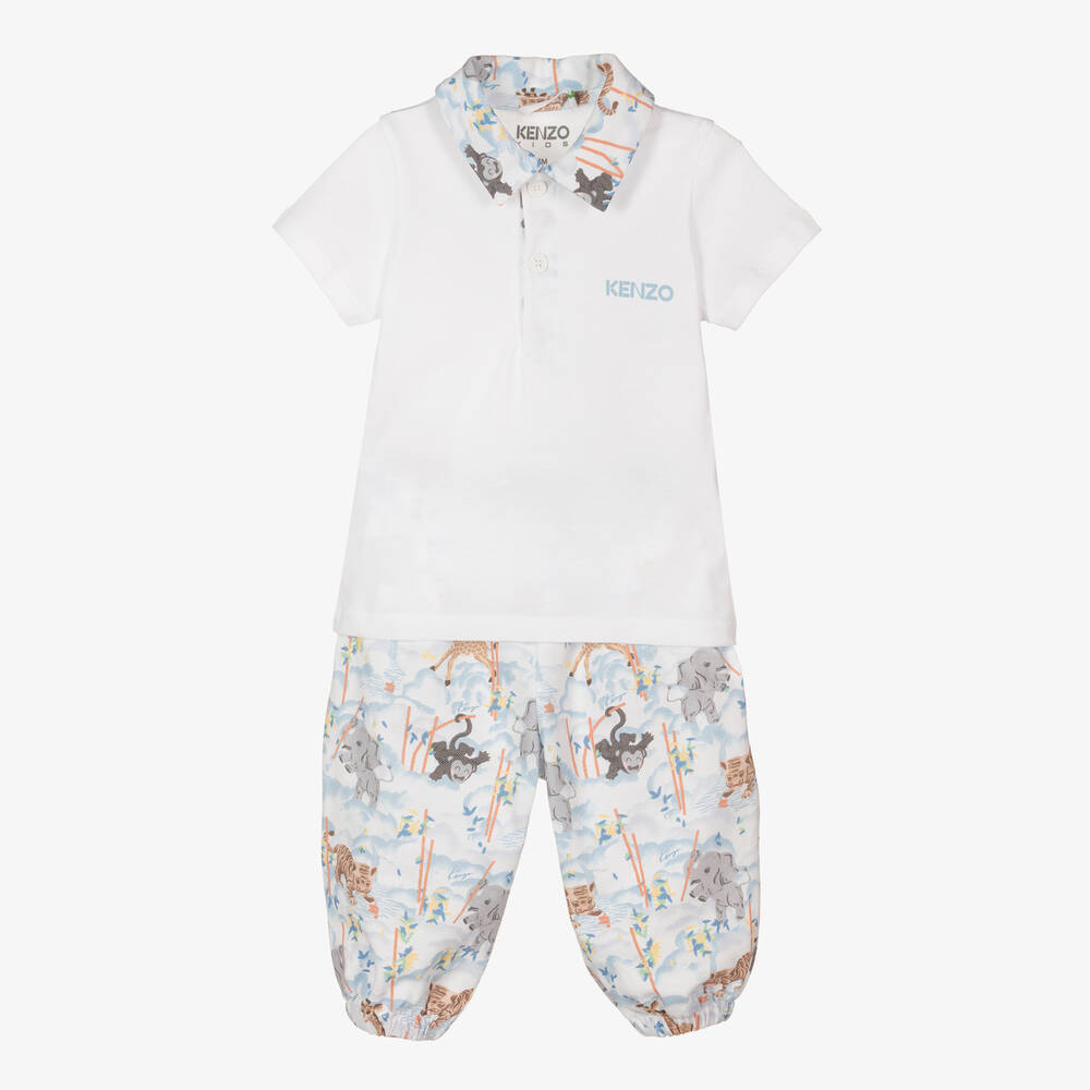 KENZO KIDS - Baby Boys White Cotton Trouser Set  | Childrensalon