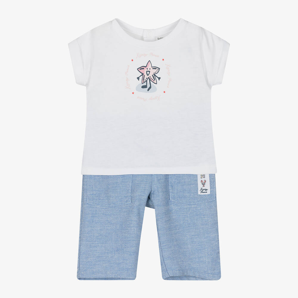 KENZO KIDS-Baby Girls Blue Cotton Trouser Set | Childrensalon Outlet