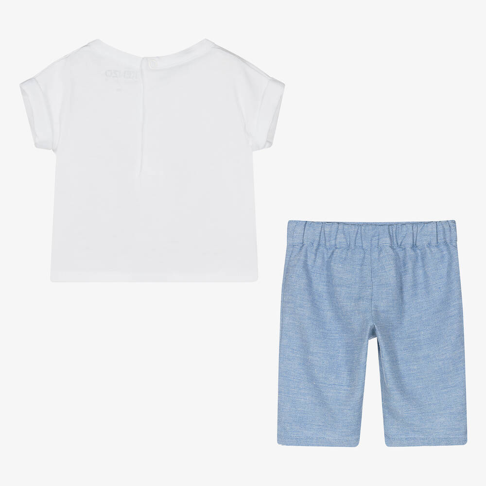 كينزو كيدز-طقم بنطلون قطن عضوي لون أبيض وأزرق للمولودات | Childrensalon Outlet