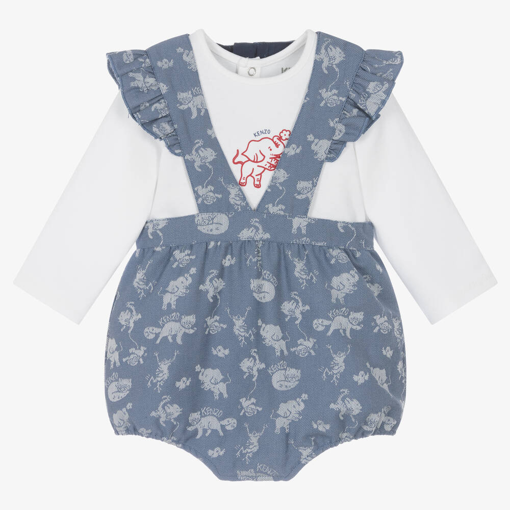 KENZO KIDS - Baby Girls Blue & White Cotton Shorts Set | Childrensalon