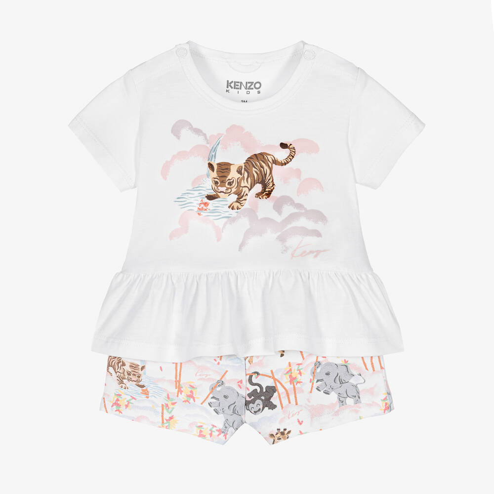 KENZO KIDS - Baby Girls Cotton Logo Shorts Set | Childrensalon