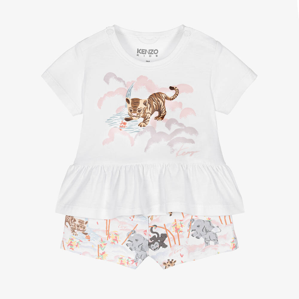 KENZO KIDS Baby Girls Cotton Logo Shorts Set Childrensalon Outlet