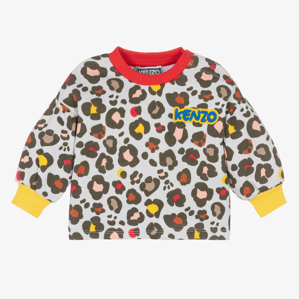 KENZO KIDS - سويتشيرت أطفال بناتي قطن جيرسي لون رمادي | Childrensalon