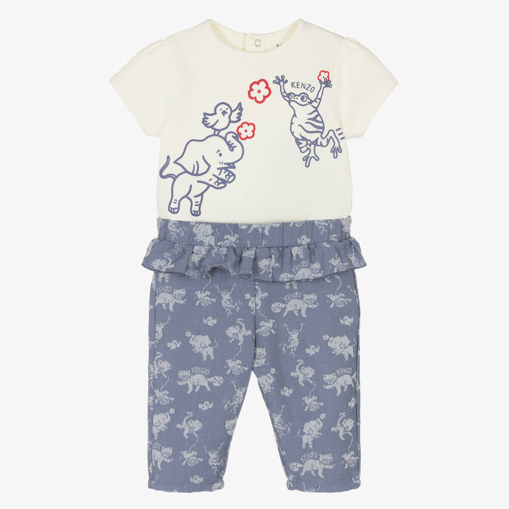 KENZO KIDS - Baby Girls Ivory & Blue Trouser Set | Childrensalon