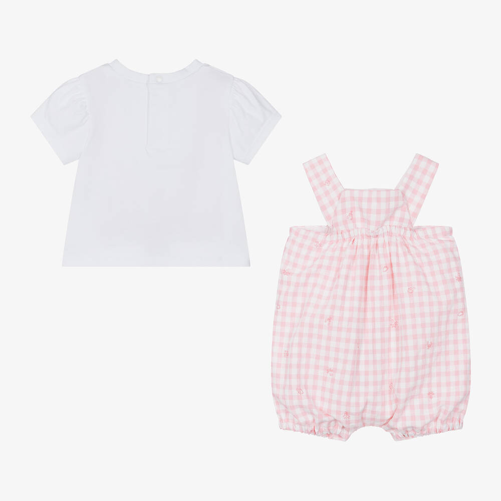 KENZO KIDS-Baby Girls Pink Cotton Dungaree Shorts Set | Childrensalon Outlet
