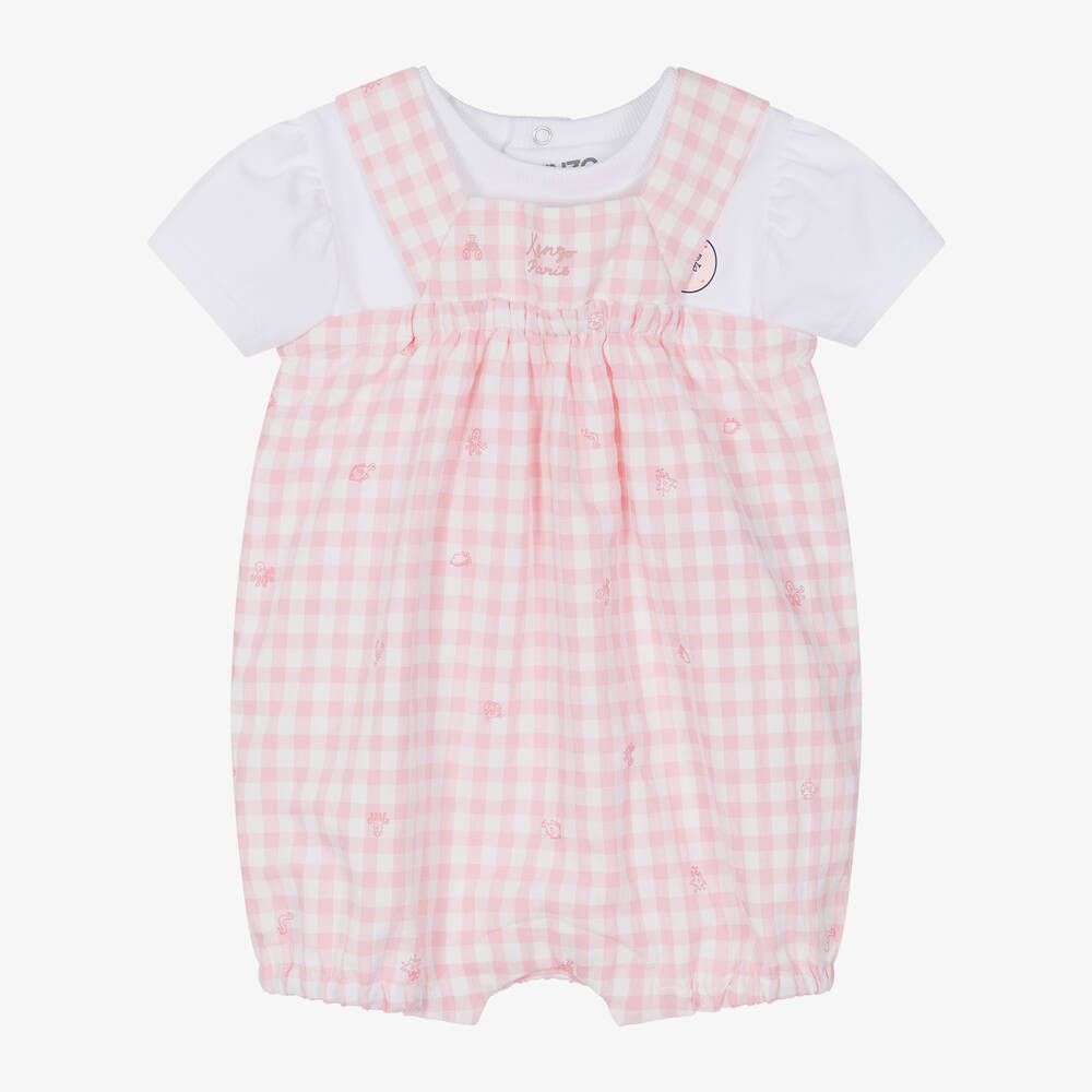KENZO KIDS-Baby Girls Pink Cotton Dungaree Shorts Set | Childrensalon Outlet