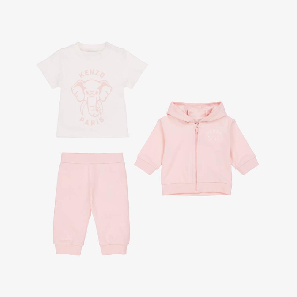 KENZO KIDS-Baby Girls Pink Cotton Elephant Tracksuit Set | Childrensalon Outlet