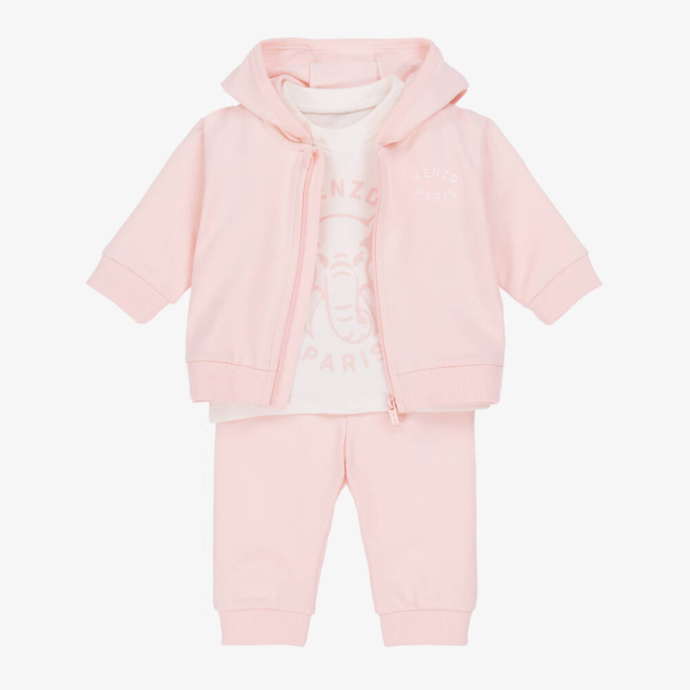 KENZO KIDS-Baby Girls Pink Cotton Elephant Tracksuit Set | Childrensalon Outlet